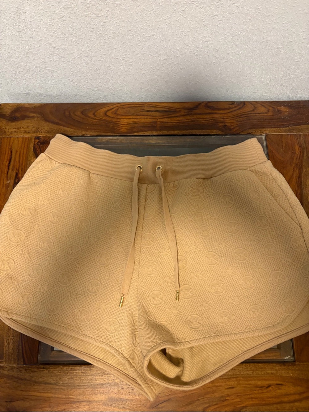 Michael Kors Tan Embossed MK Logo Athletic Shorts